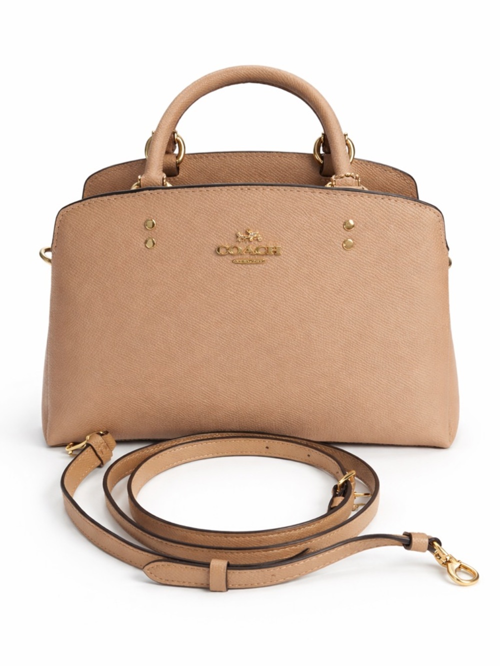 COACH Pebble Leather Satchel in Taupe Beige
